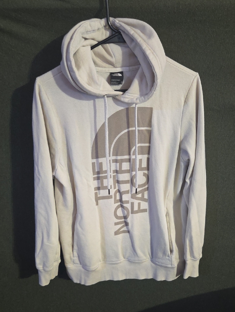 The North Face Light Beige Pullover Hoodie with Vertical Logo
